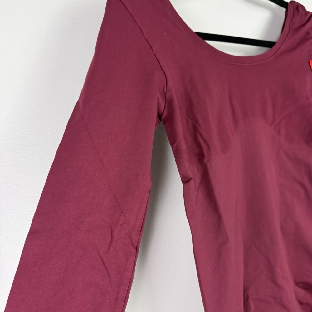 Spanx Long Sleeve Bodysuit Womens L Maroon Red Shapewear Smoothing Top NWT - Picture 3 of 8